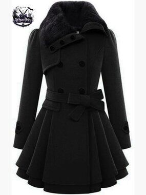 Faux Fur Lapel Wool Trench Coat Winter Warm Jacket S-2XL